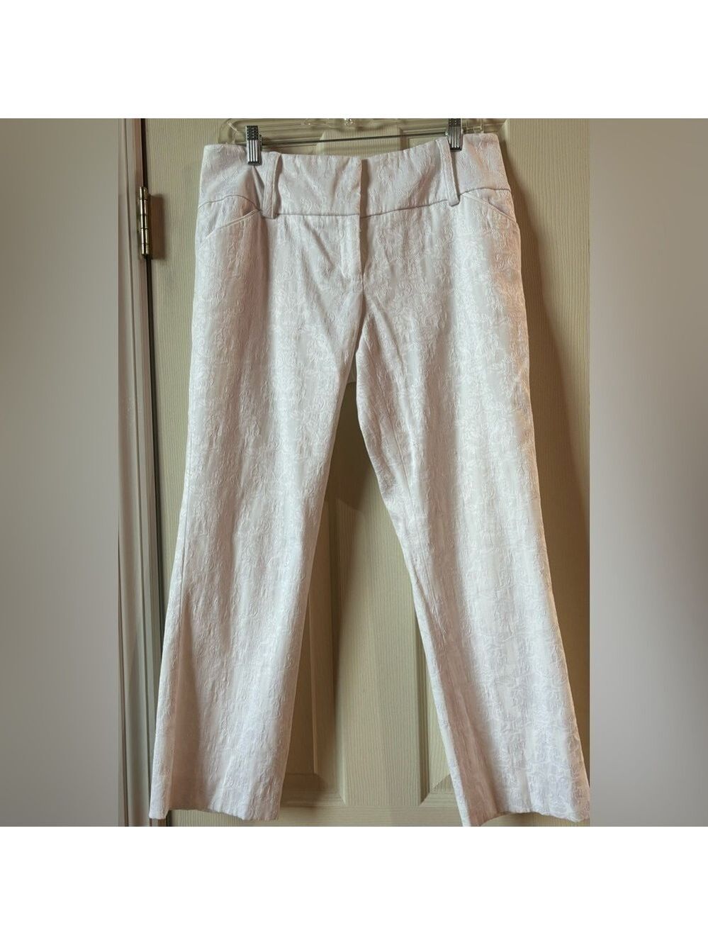 INC International Concepts White Jacquard Slacks Ankle Length Wide Leg Sz 10